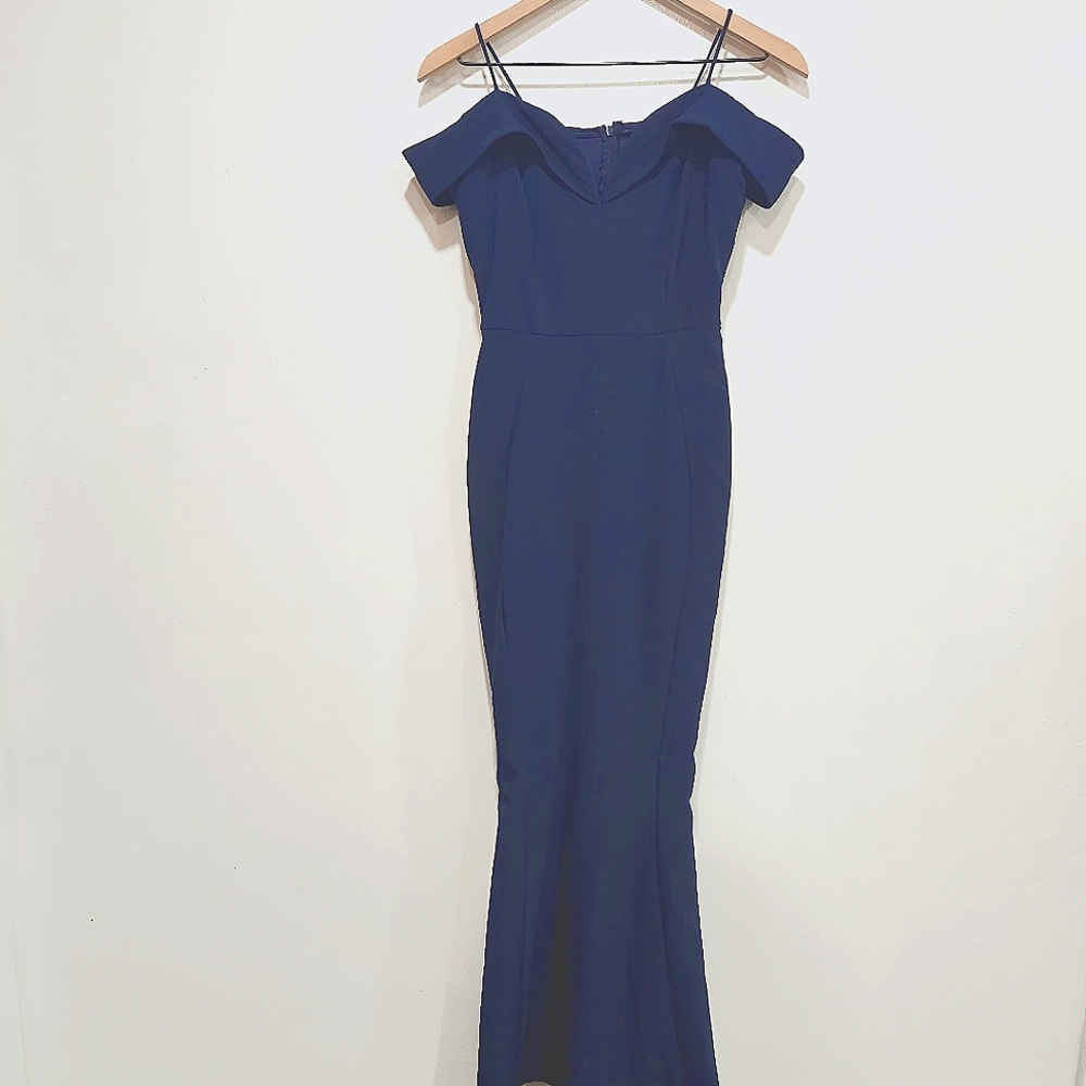 Miss Kim USA Blue mermaid formal gown, Stretchy XS Goth dramatic Dress.